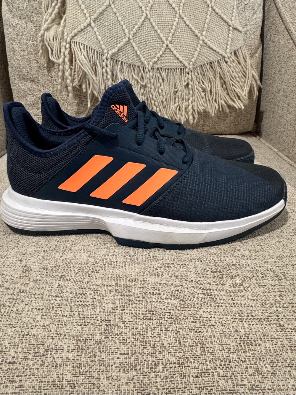 adidas Navy game court  Sneakers with Bright Orange Stripes